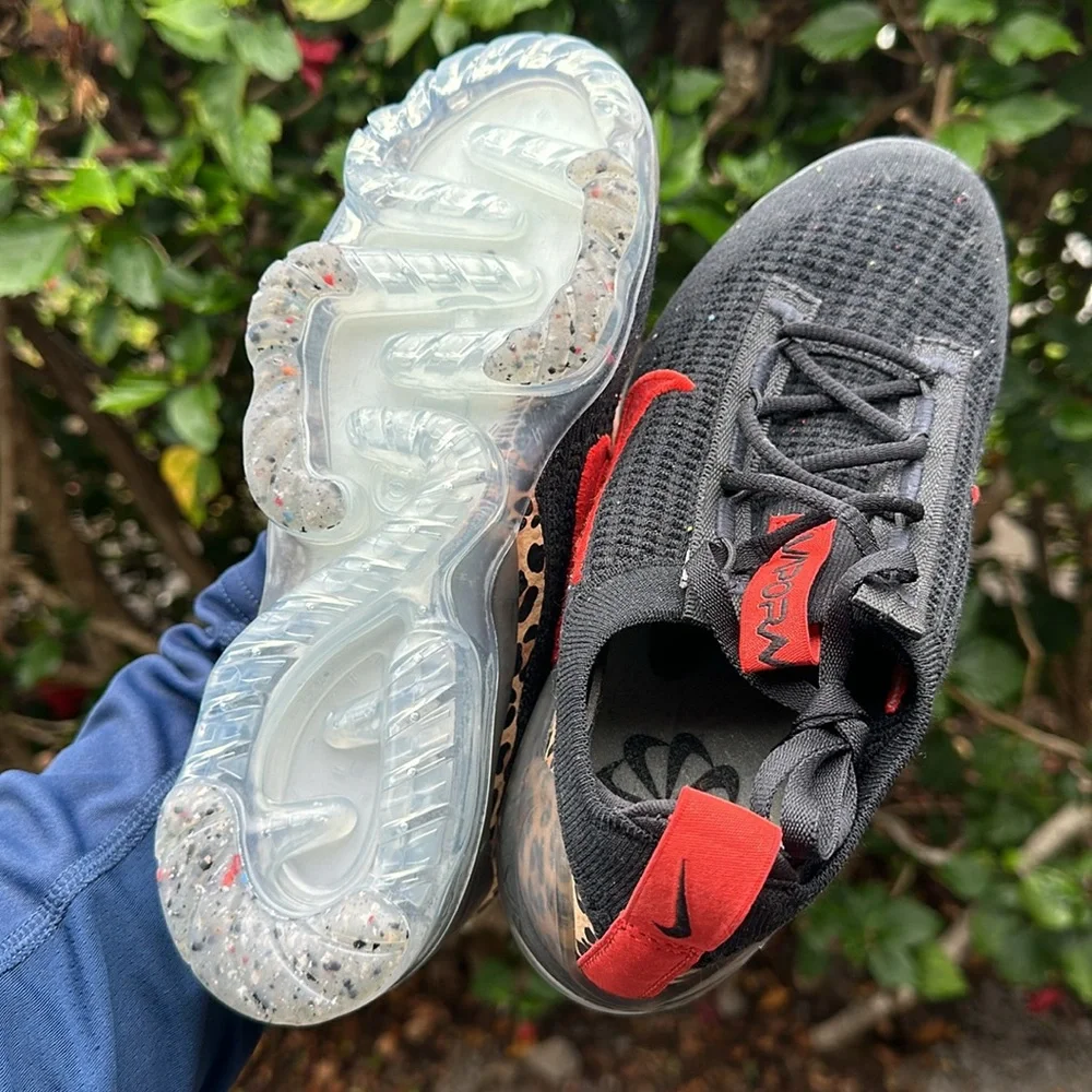 Nike Womens Air Vapormax 2021 FK Black Leopard Habanero Red Size 6.5 - Picture 7 of 8